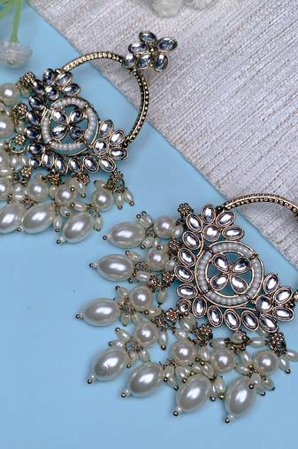 traditional kundan pearl chandbali dangle earrings 