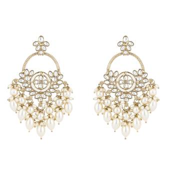 traditional kundan pearl chandbali dangle earrings  2