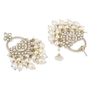 traditional kundan pearl chandbali dangle earrings  4