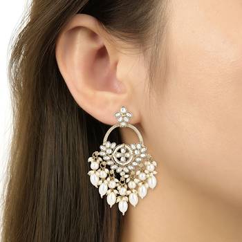 traditional kundan pearl chandbali dangle earrings  5
