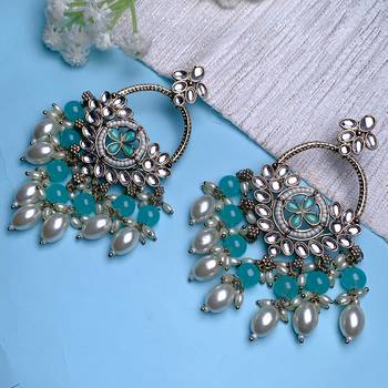 traditional kundan pearl chandbali dangle earrings  1