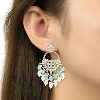 traditional kundan pearl chandbali dangle earrings  5