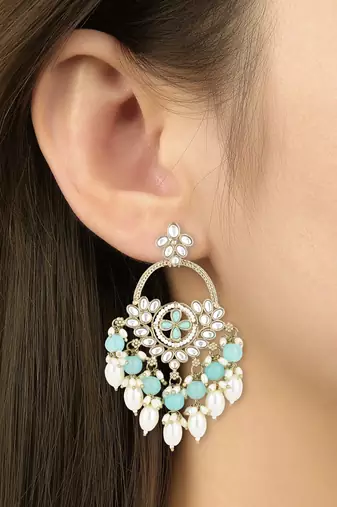 traditional kundan pearl chandbali dangle earrings 