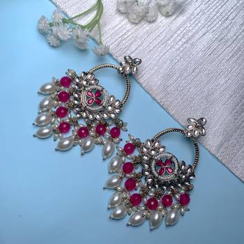 traditional kundan pearl chandbali dangle earrings  1