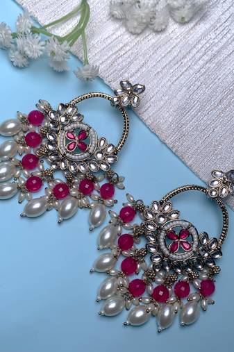 traditional kundan pearl chandbali dangle earrings 