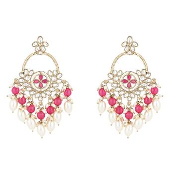 traditional kundan pearl chandbali dangle earrings  2