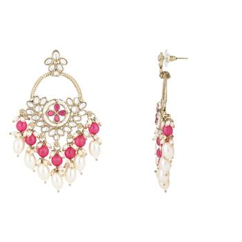 traditional kundan pearl chandbali dangle earrings  3