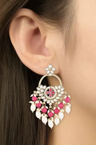 traditional kundan pearl chandbali dangle earrings 