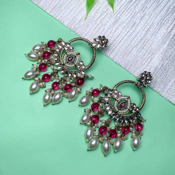 traditional kundan pearl chandbali dangle earrings  1