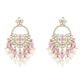 traditional kundan pearl chandbali dangle earrings  2