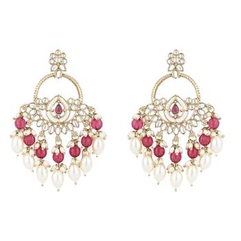 traditional kundan pearl chandbali dangle earrings  2