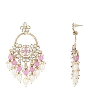 traditional kundan pearl chandbali dangle earrings  3
