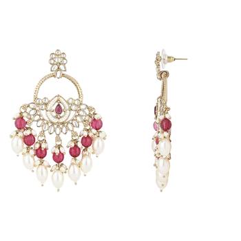 traditional kundan pearl chandbali dangle earrings  3