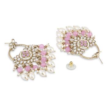 traditional kundan pearl chandbali dangle earrings  4