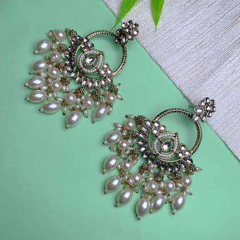 traditional kundan pearl chandbali dangle earrings  1
