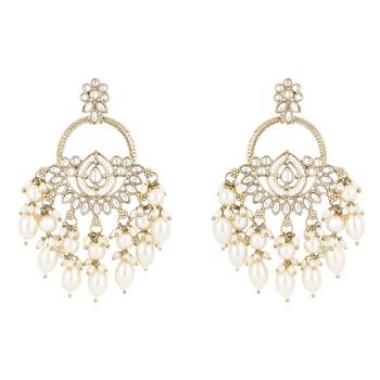 traditional kundan pearl chandbali dangle earrings  2
