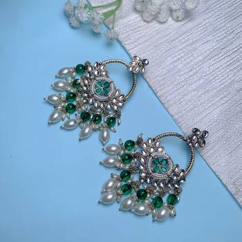 traditional kundan pearl chandbali dangle earrings  1