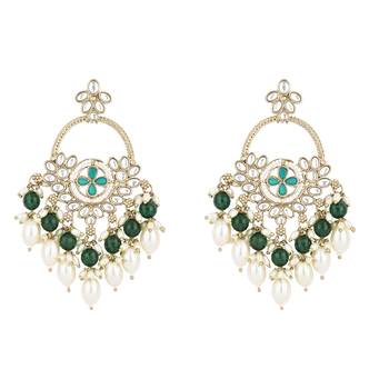 traditional kundan pearl chandbali dangle earrings  2