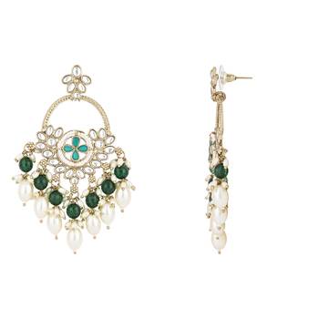 traditional kundan pearl chandbali dangle earrings  3