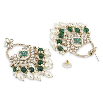 traditional kundan pearl chandbali dangle earrings  4