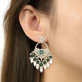 traditional kundan pearl chandbali dangle earrings  5