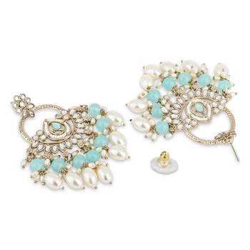 traditional kundan pearl chandbali dangle earrings  4