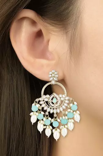 traditional kundan pearl chandbali dangle earrings 