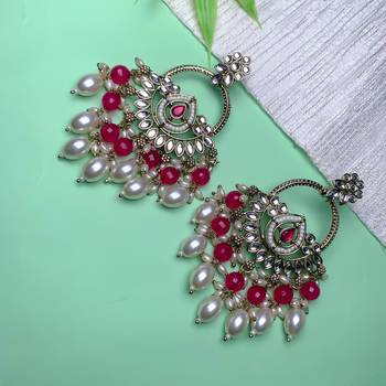 traditional kundan pearl chandbali dangle earrings  1