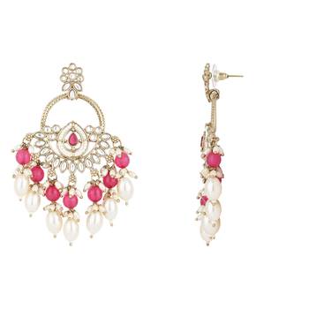 traditional kundan pearl chandbali dangle earrings  3