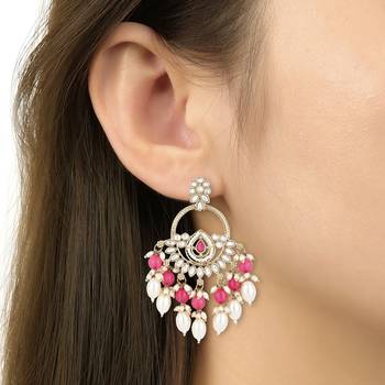 traditional kundan pearl chandbali dangle earrings  5