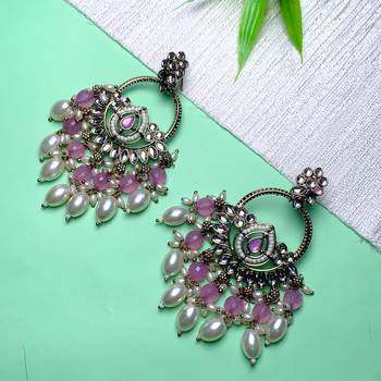 traditional kundan pearl chandbali dangle earrings  1