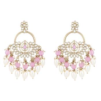 traditional kundan pearl chandbali dangle earrings  2