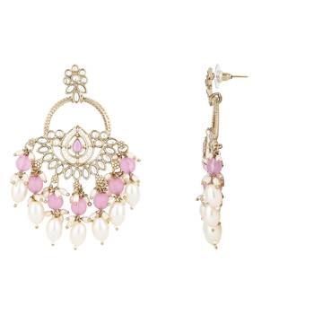 traditional kundan pearl chandbali dangle earrings  3