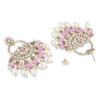 traditional kundan pearl chandbali dangle earrings  4