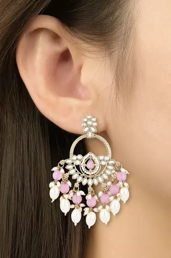 traditional kundan pearl chandbali dangle earrings 