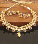 Designer gold pated kempu necklace set