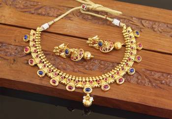 Designer gold pated kempu necklace set 2