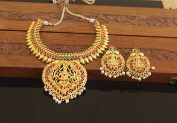 Designer gold plated temple necklace set 1