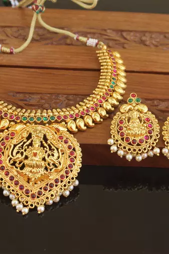 Designer gold plated temple necklace set
