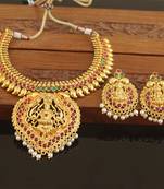 Designer gold plated temple necklace set