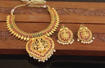 Designer gold plated temple necklace set 2