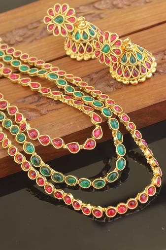 Designer gold plated multy layer necklace set
