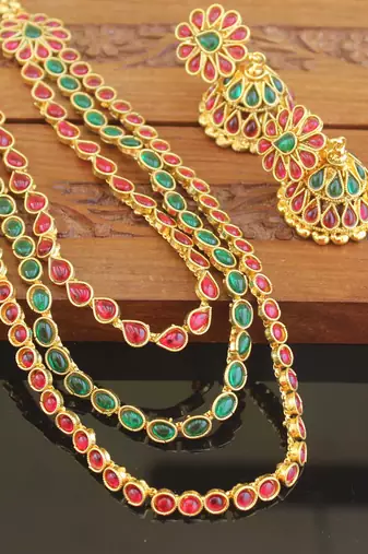 Designer gold plated multy layer necklace set