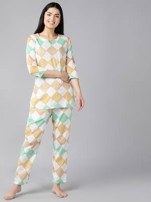 white color checked cotton styles night suits 1