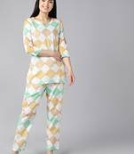 white color checked cotton styles night suits