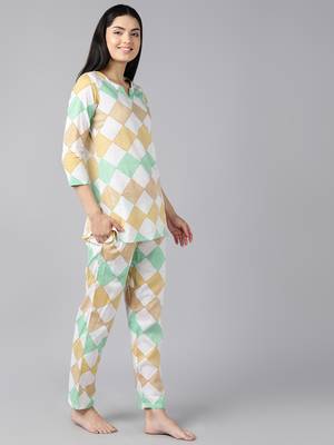 white color checked cotton styles night suits 2