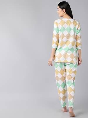 white color checked cotton styles night suits 3