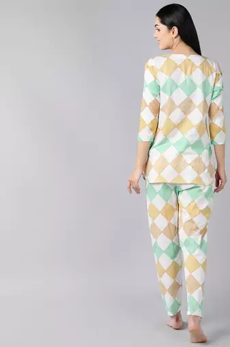 white color checked cotton styles night suits