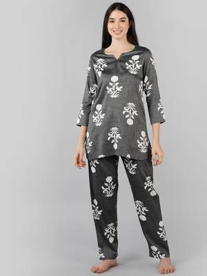 grey color printed cotton styles night suits 1