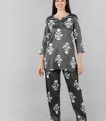 grey color printed cotton styles night suits